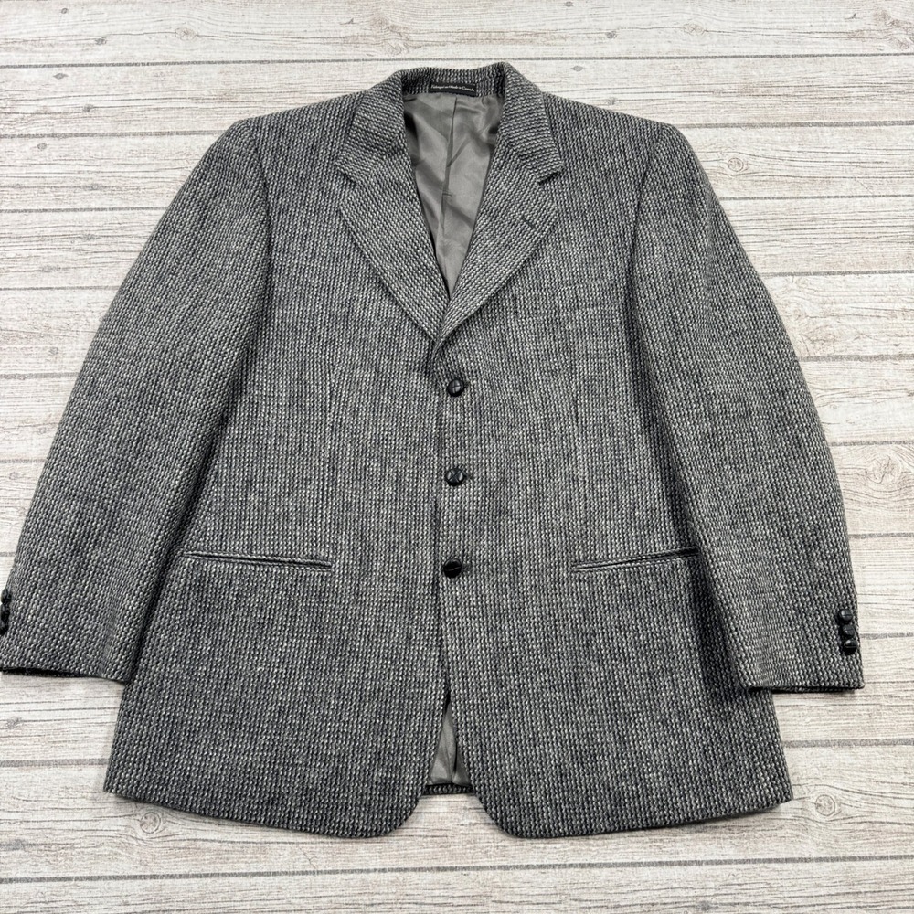 Vintage 90s Moores Blazer Men's 44R Gray Pure Virgin Wool Union Made Coat Canada